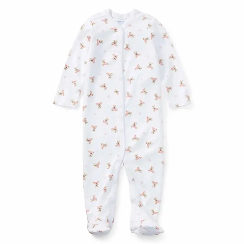Polo Ralph Lauren Baby Girl One Piece Coverall Bear White 1
