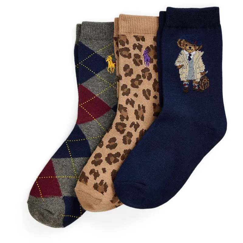 Polo Ralph Lauren Navy/Grey Heather/Tan Girl Crew Sock 3-Pack 1