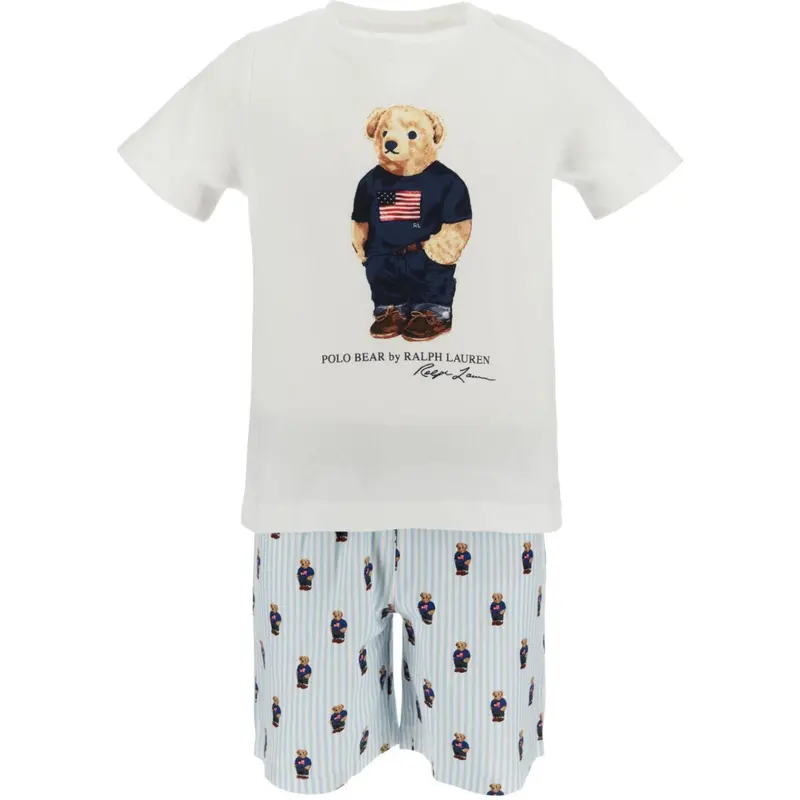 Polo Ralph Lauren White / Elite Blue Ss Bear Tee And Short Set 1