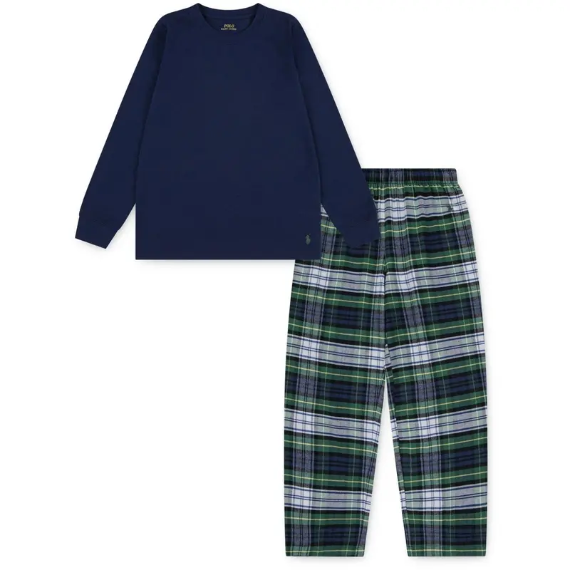 Polo Ralph Lauren White Gordon Plaid L/S Tee & Woven Pant Set 1