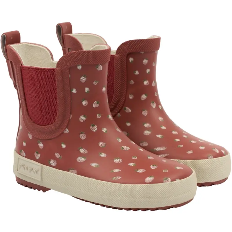Pom Pom Strawberry Dot Look Rubber Boot Ankle 1
