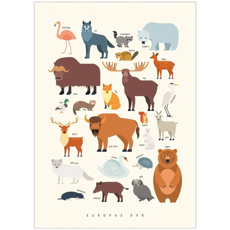 Poster & Frame Citatplakat - Europas Dyr – Børneplakat 1