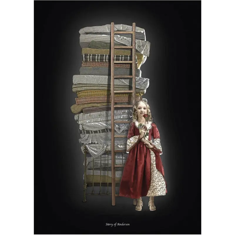 Poster & Frame Story Of Andersen - Prinsessen På Ærten - Hvid/Sort Baggrund 1