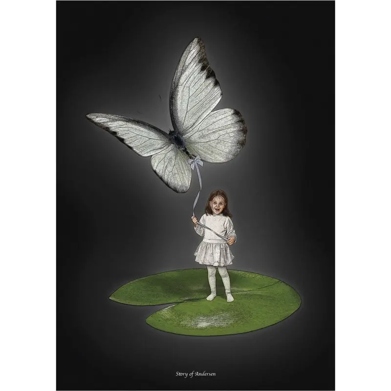 Poster & Frame Story Of Andersen - Tommelise - Hvid/Sort Baggrund 1