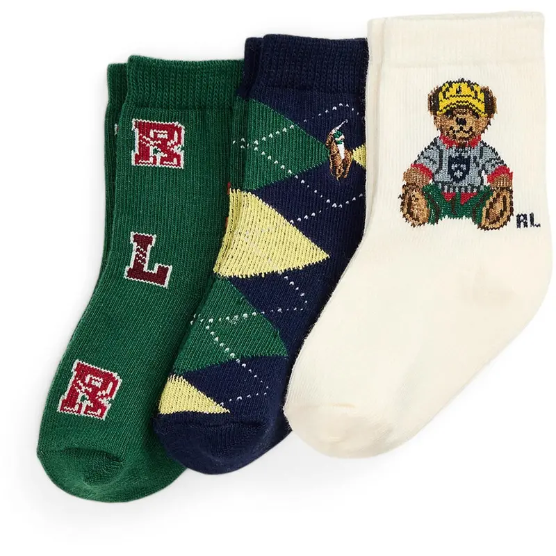 Ralph Lauren Baby Ivory/Navy/Green Baby Boy Crew Sock 3-Pack 1