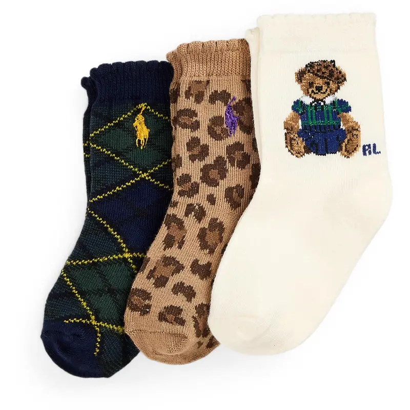 Ralph Lauren Baby Ivory/Navy/Tan Baby Girl Crew Sock 3-Pack 1