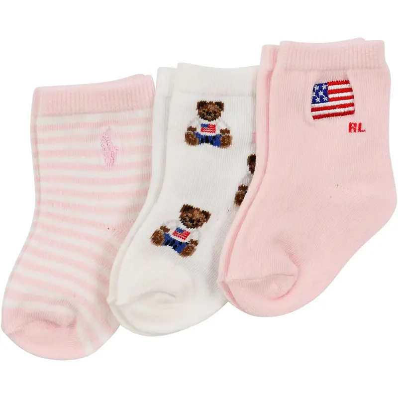 Ralph Lauren Baby White/Pink Crew Sock 1