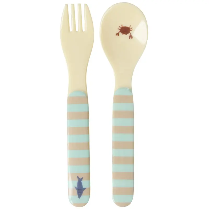 Rice Blue Ocean Print Kids Melamine Spoon And Fork 1