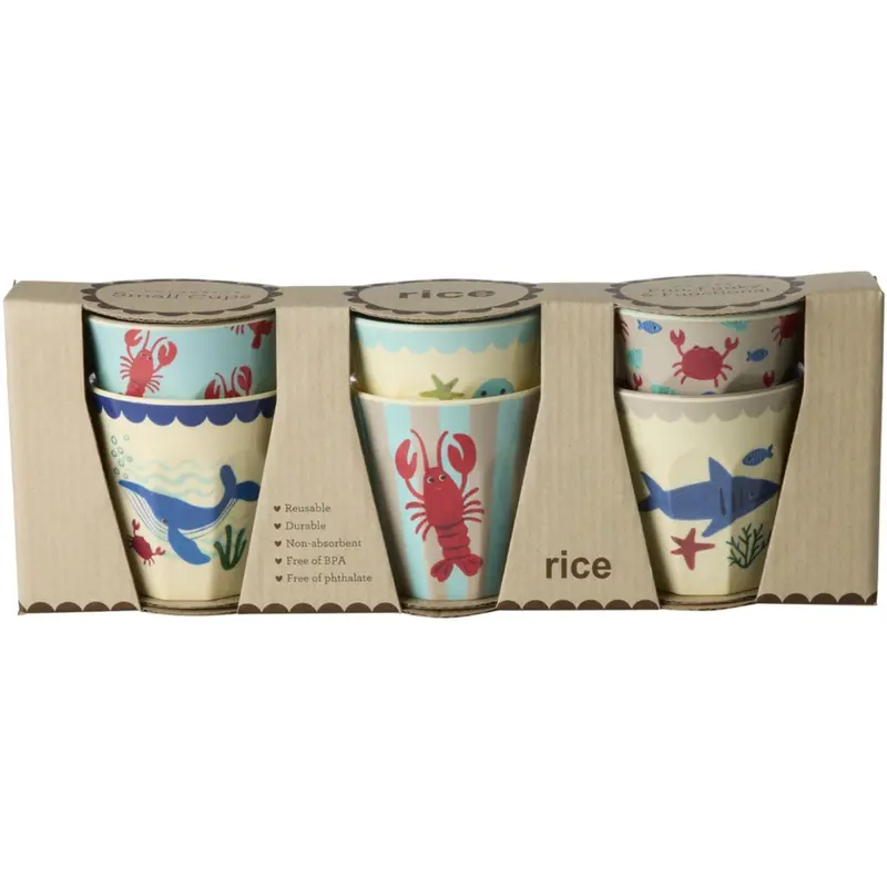Rice Blue Ocean Print Melamine Cups Small 6 Pack 160 Ml 1