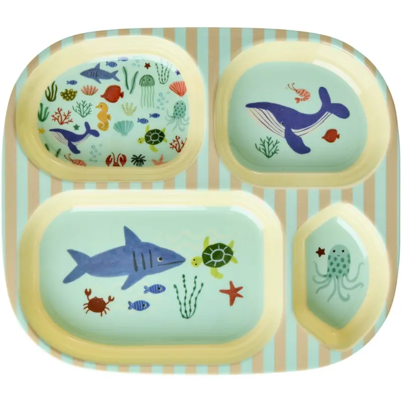 Rice Blue Ocean Print Melamine Kids 4 Room Plate 1