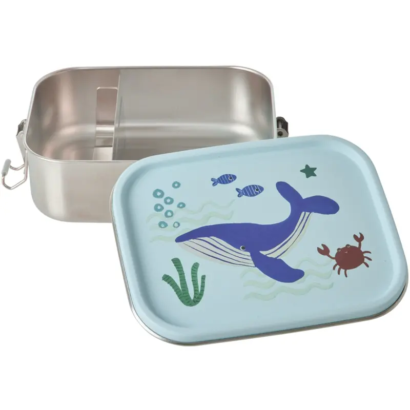 Rice Blue Ocean Print Stainless Steel Lunchbox With Moveable Divider Small 800 Ml 1