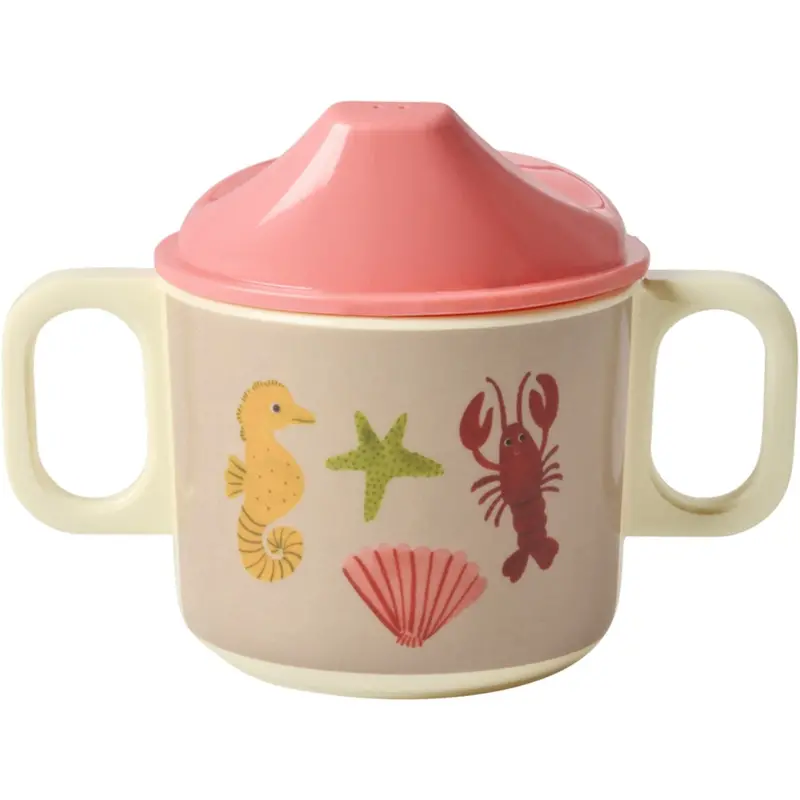 Rice Coral Ocean Print Melamine 2 Handle Baby Cup With Lid 250 Ml 1