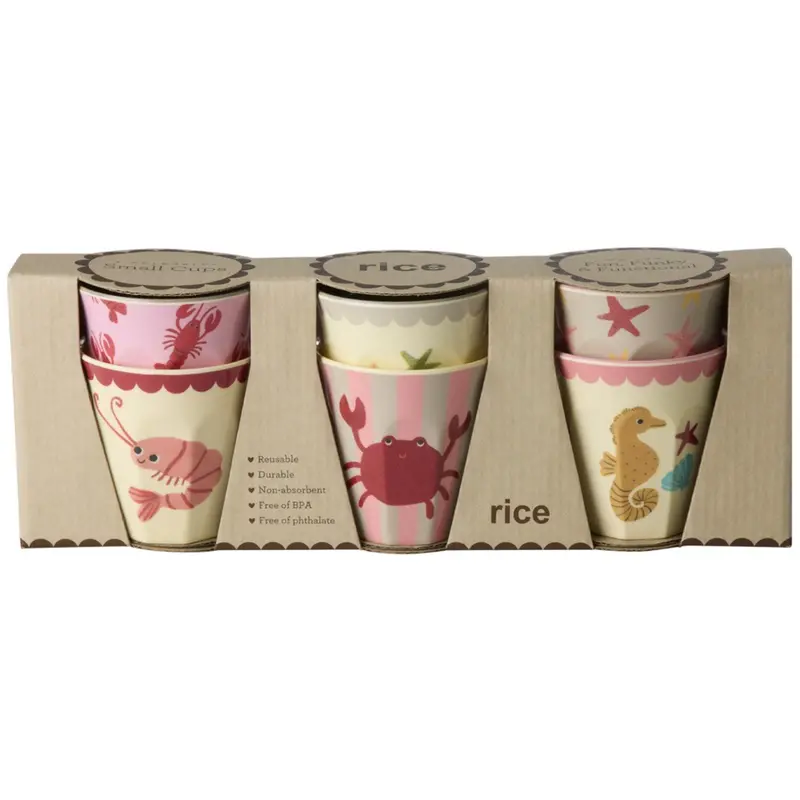 Rice Coral Ocean Print Melamine Cups Small 6 Pack 160 Ml 1