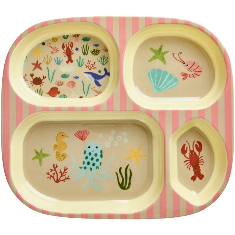 Rice Coral Ocean Print Melamine Kids 4 Room Plate 1