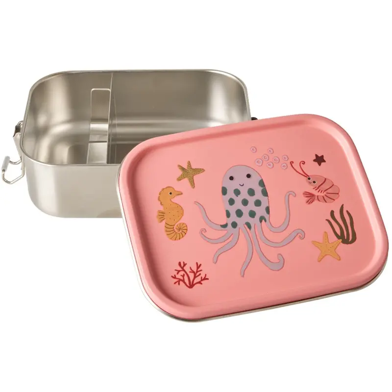 Rice Coral Ocean Print Stainless Steel Lunchbox With Moveable Divider Small 800 Ml 1