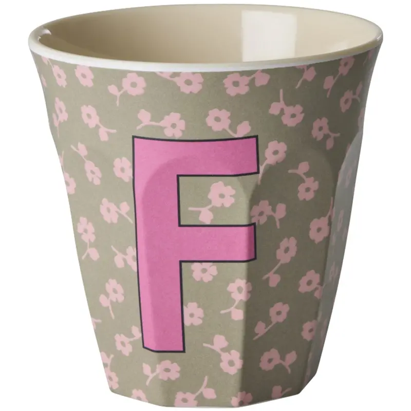 Rice Flowers Medium Melamine Cup With The Letter F 1