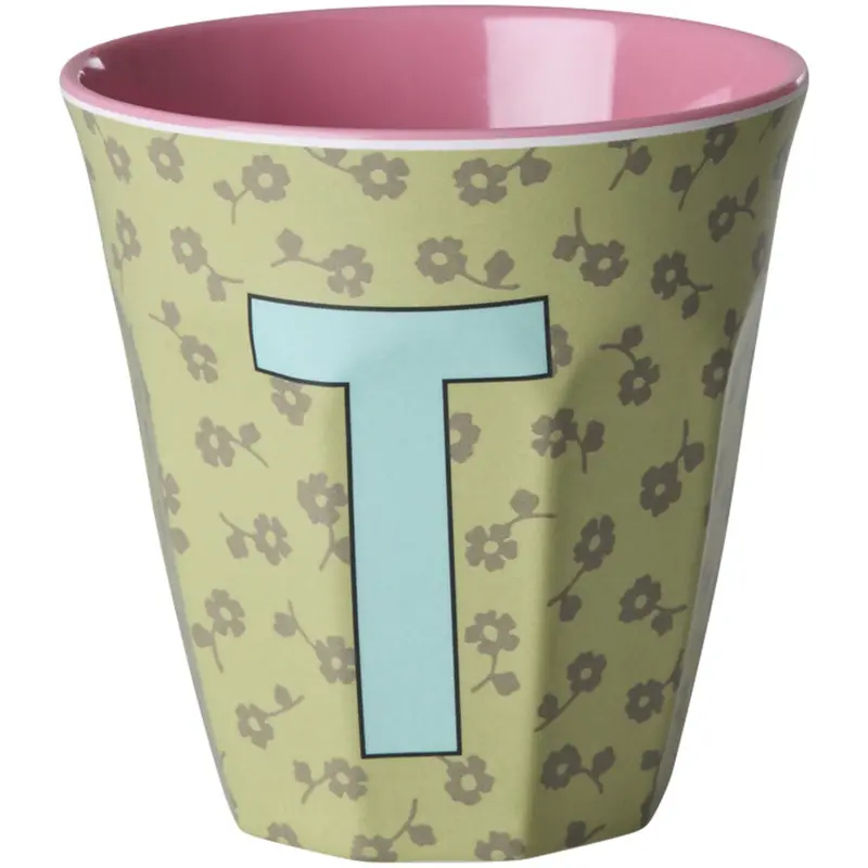 Rice Flowers Medium Melamine Cup With The Letter T 1