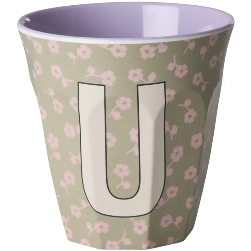 Rice Flowers Medium Melamine Cup With The Letter U 1