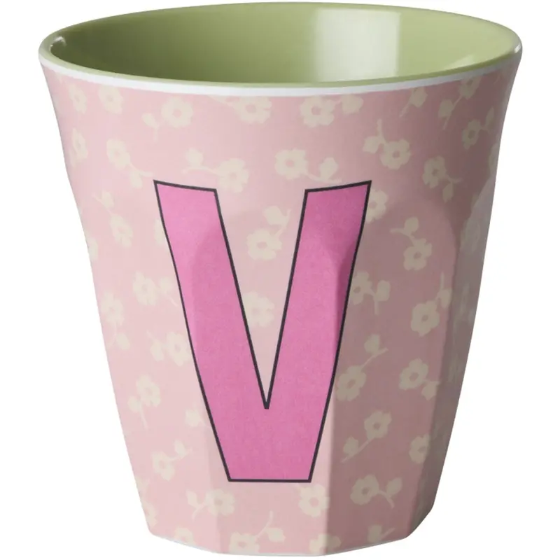 Rice Flowers Medium Melamine Cup With The Letter V 1