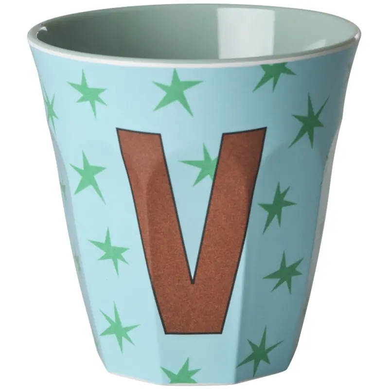 Rice Flowers Medium Melamine Cup With The Letter V 1