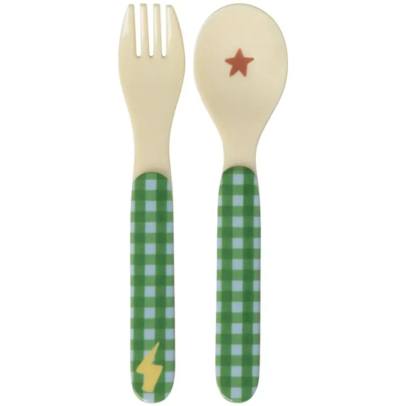 Rice Kids Melamine Spoon And Fork With Hero Print - Green 1