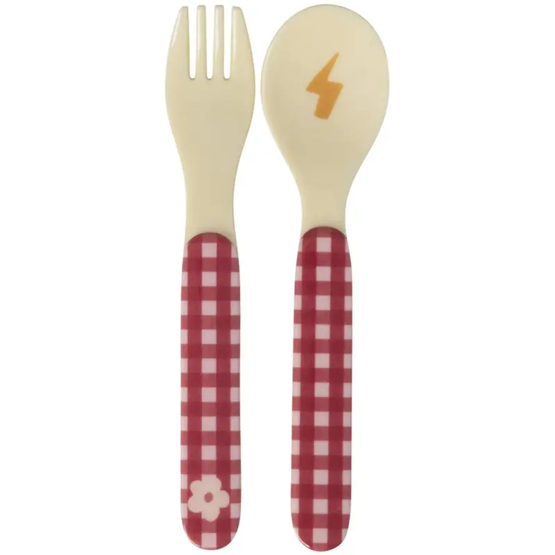 Rice Kids Melamine Spoon And Fork With Hero Print - Pink 1