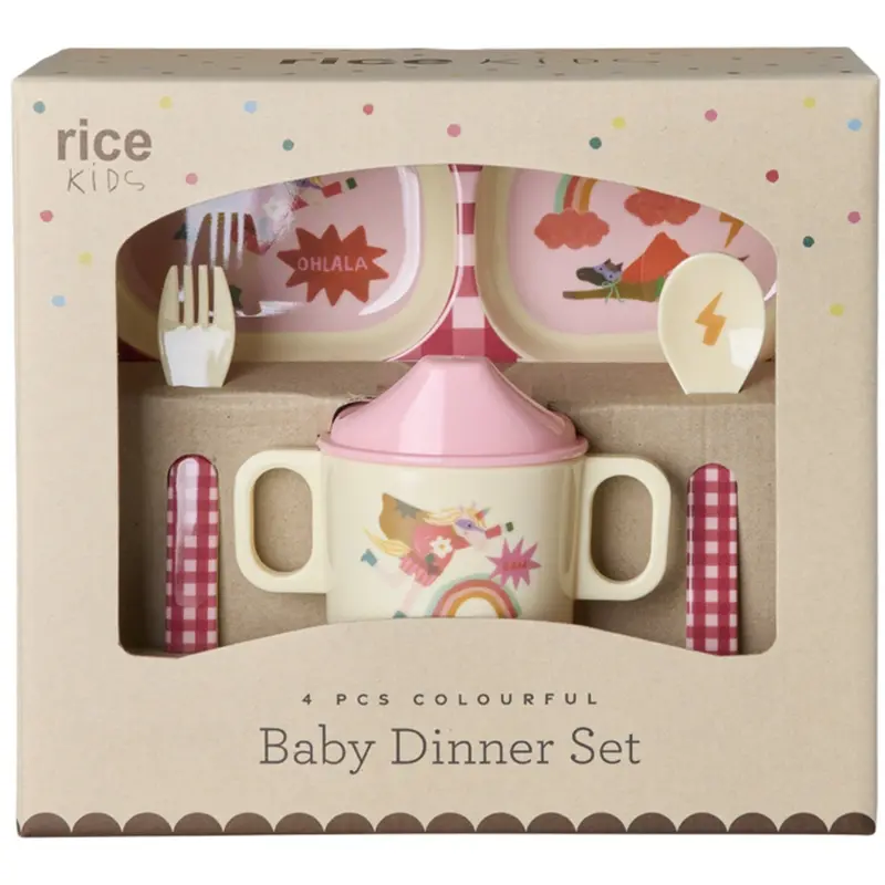 Rice Melamine Baby Dinner Set In Giftbox - Hero Print - Pink - 4 Pcs 1