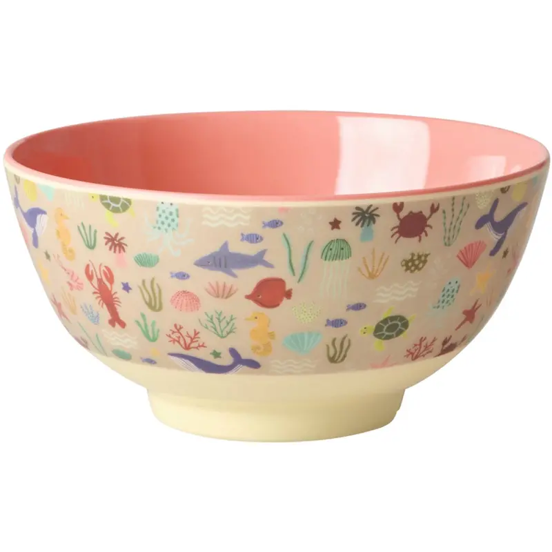 Rice Melamine Bowl With Coral Ocean Print - Medium - 700 Ml 1