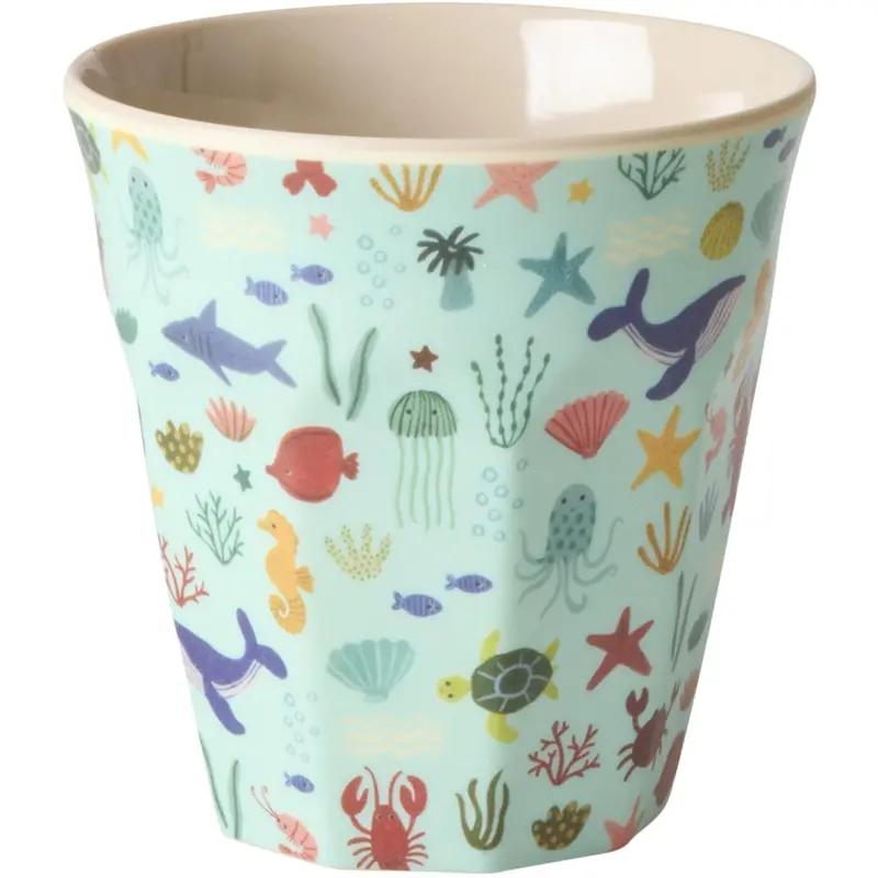 Rice Melamine Cup With Blue Ocean Print - Medium - 250 Ml 1