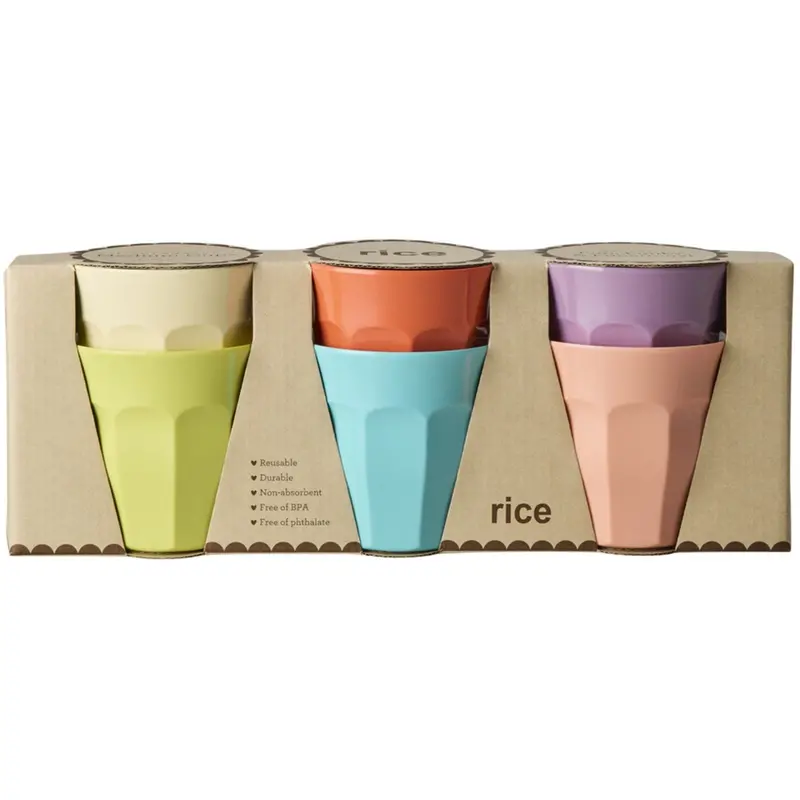Rice Melamine Cups In Asst. Glory Days Colors - Medium - 6 Pack - 250 Ml 1