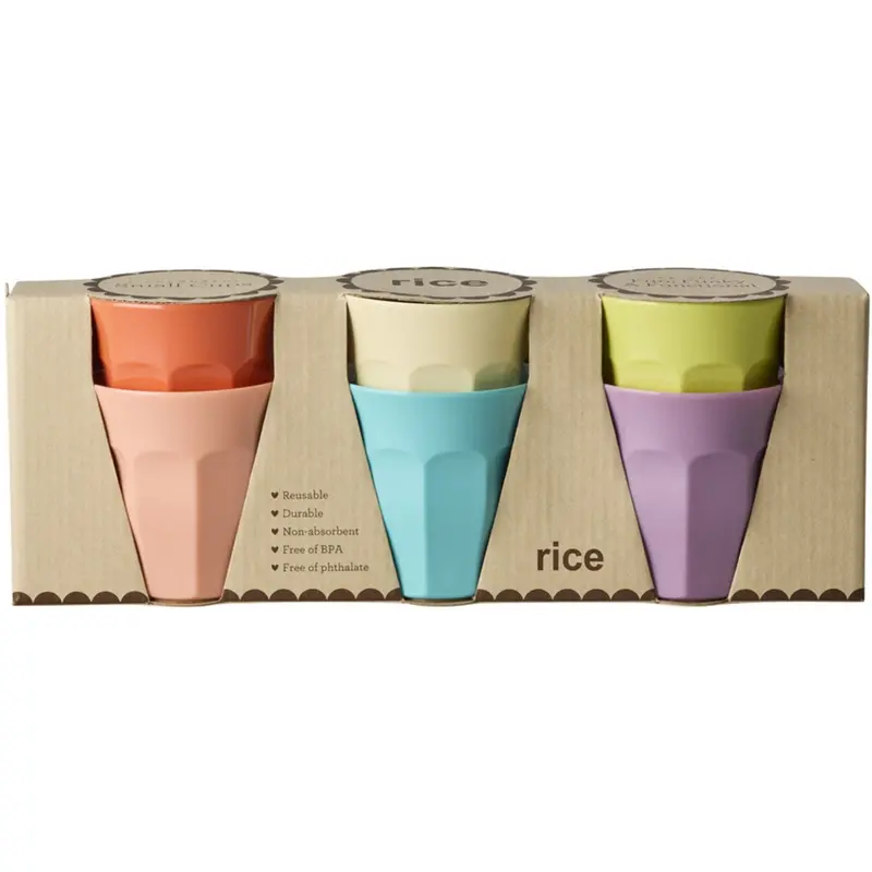 Rice Melamine Cups In Asst. Glory Days Colors - Small - 6 Pack - 160 Ml 1