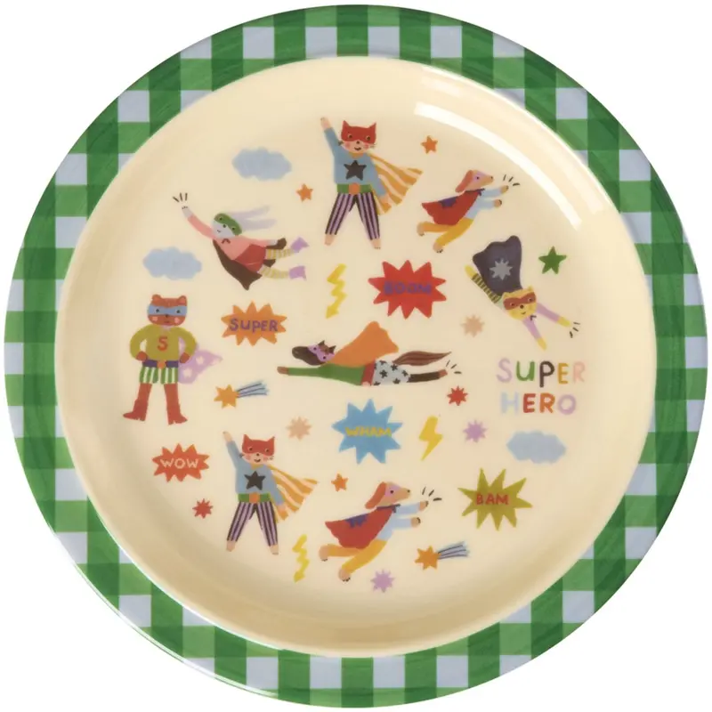Rice Melamine Kids Lunch Plate With Hero Print - Green 1