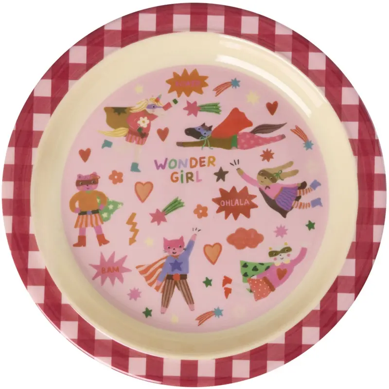 Rice Melamine Kids Lunch Plate With Hero Print - Pink 1