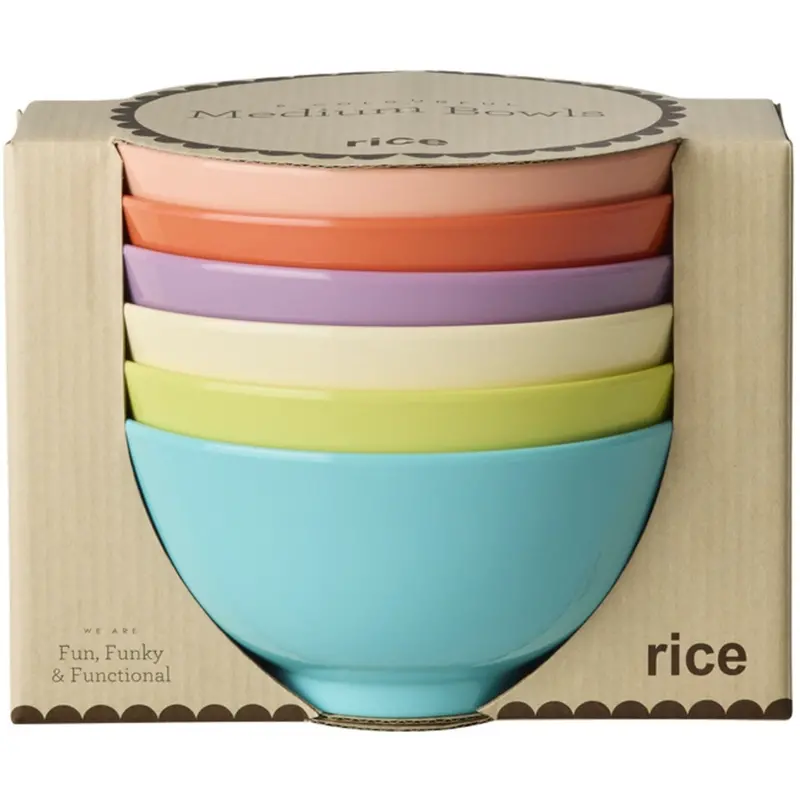 Rice Melamine Medium Bowl In Asst. Glory Days Colors - 6 Pack - 700 Ml 1