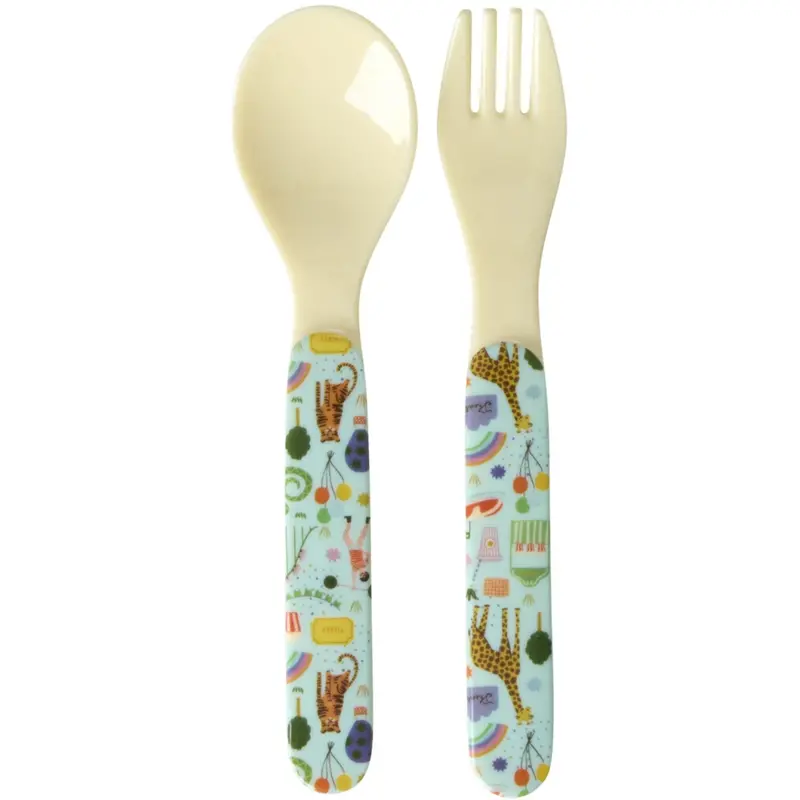 Rice Mint Fun Fair Print Baby Melamine Spoon And Fork 1