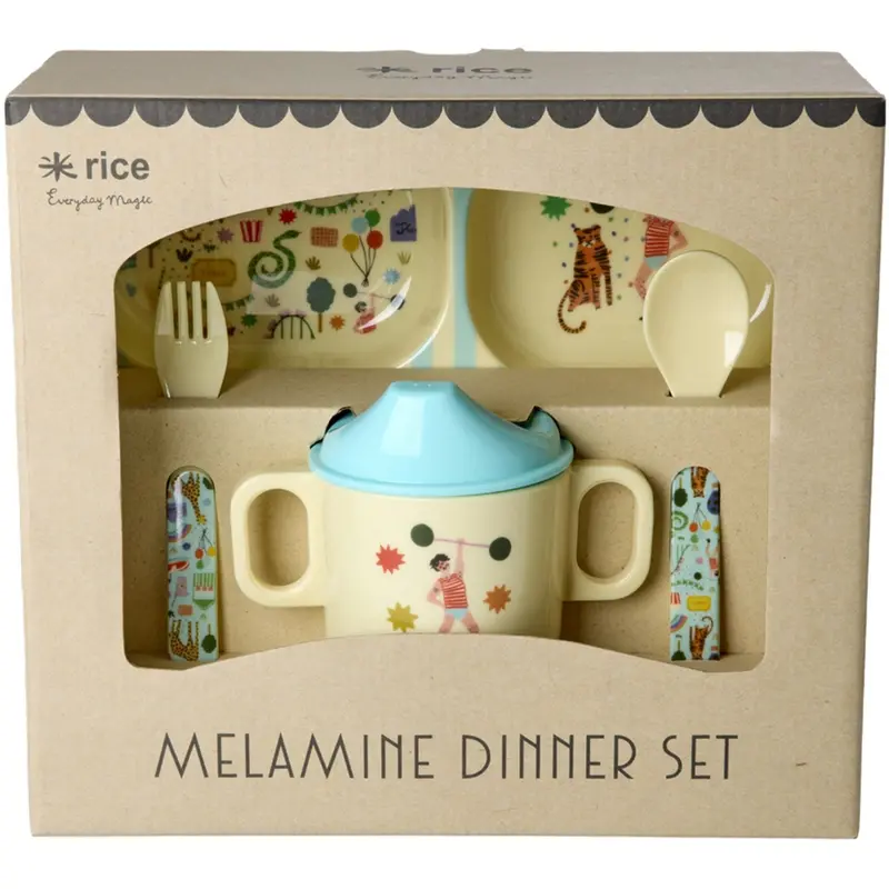 Rice Mint Fun Fair Print Melamine Baby Dinner Set In Gift Box 4 Pcs 1