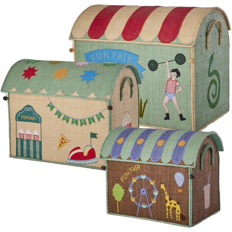 Rice Mint Fun Fair Theme Raffia Toy Baskets 3-Pack 1