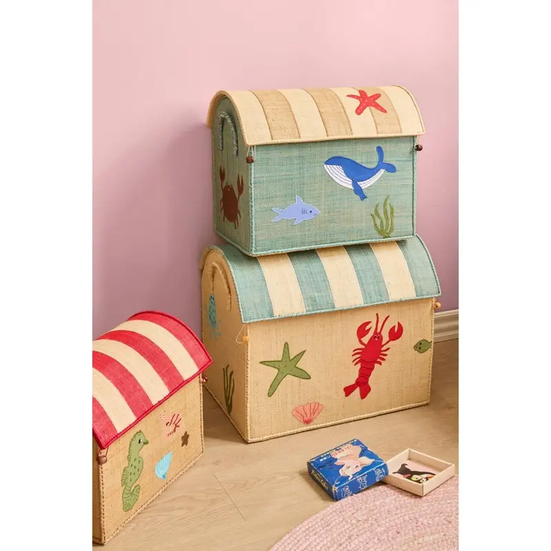 Rice Ocean Theme Raffia Toy Baskets Set Of 3 2