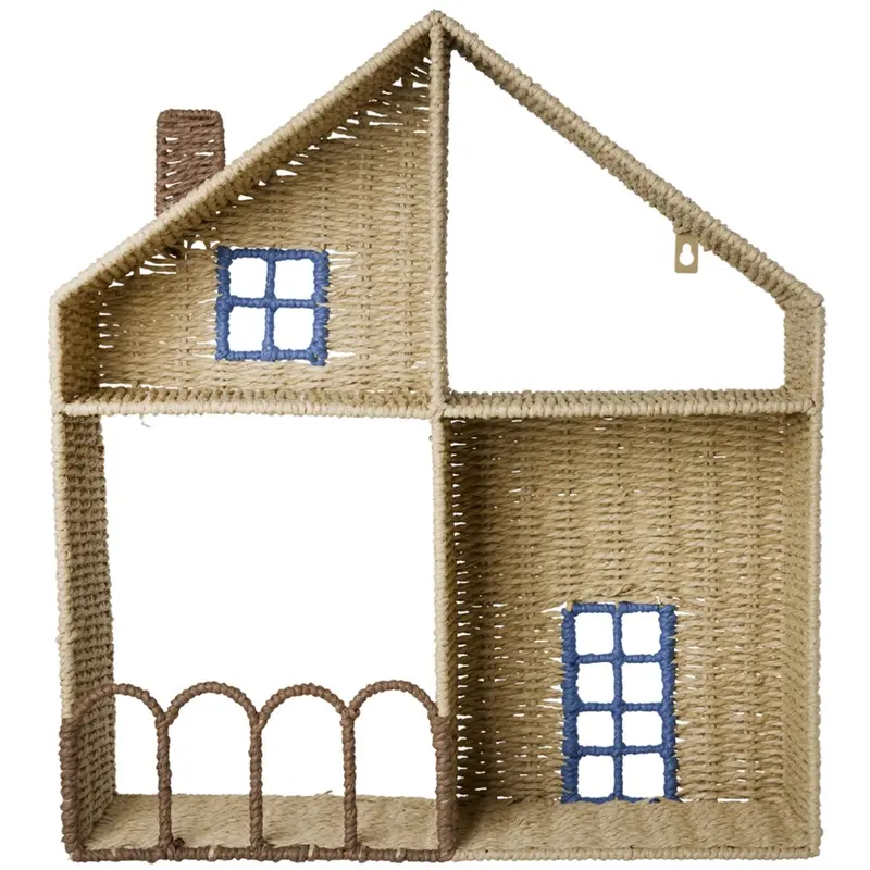 Rice Paper Rope Shelf In House Shape With Blue Details 1