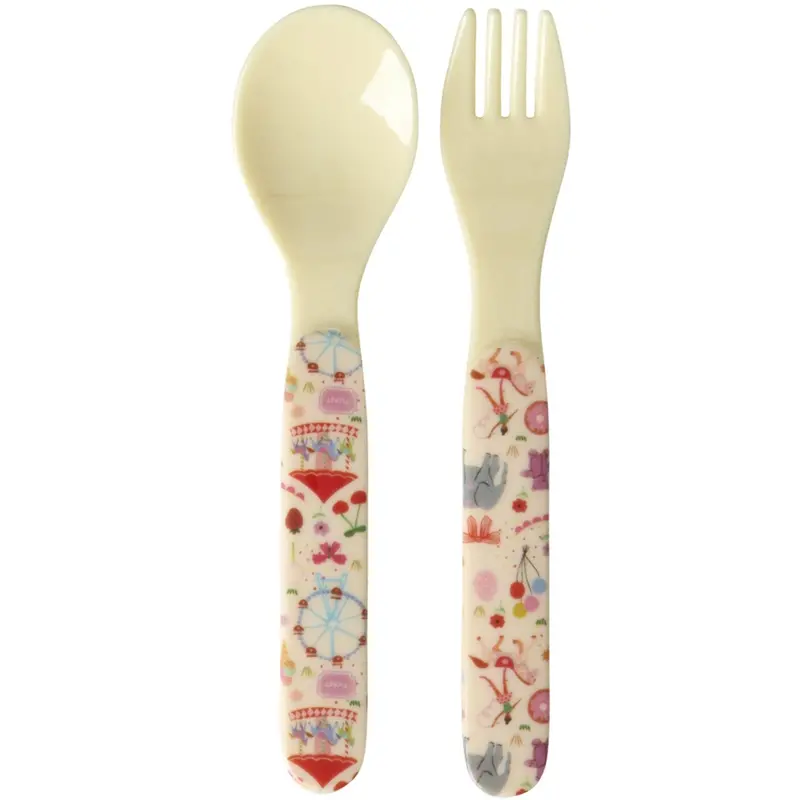 Rice Pink Fun Fair Print Baby Melamine Spoon And Fork 1