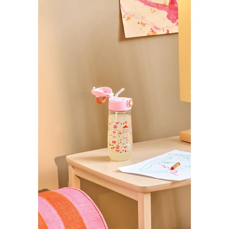 Rice Pink Fun Fair Print Plastic Kids Drinking Bottle 550 Ml 2