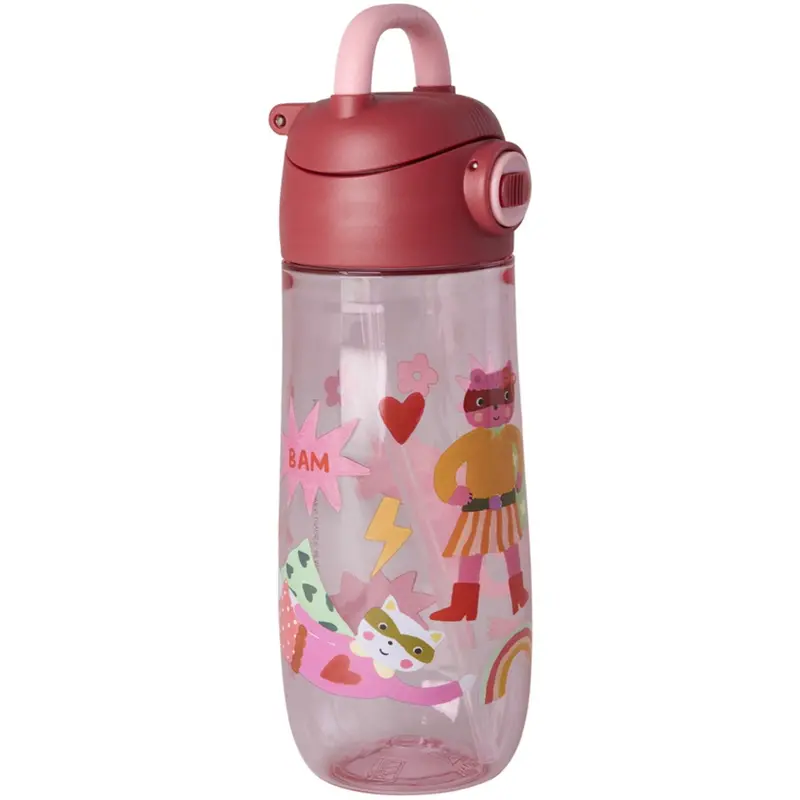Rice Plastic Kids Drinking Bottle With Hero Print - Pink - 550 Ml 1