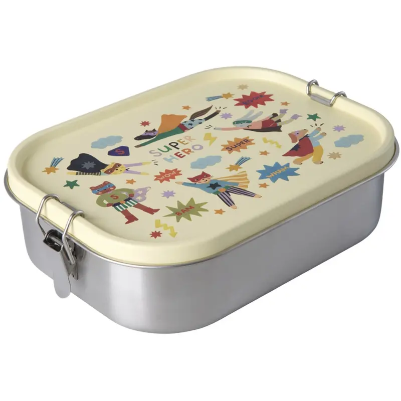 Rice Stainless Steel Lunchbox With Moveable Divider And Hero Print - Cream - Large - 1400 Ml 1