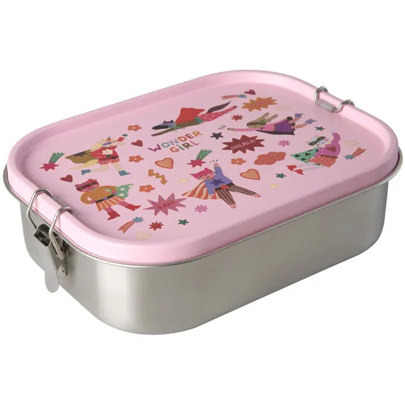 Rice Stainless Steel Lunchbox With Moveable Divider And Hero Print - Pink - Large - 1400 Ml 1