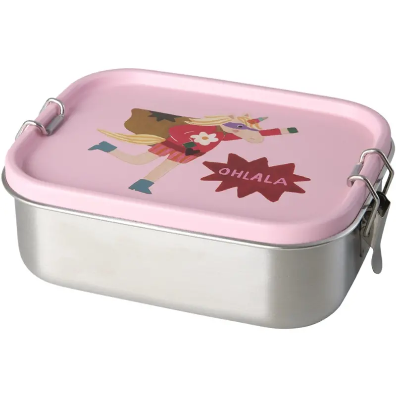 Rice Stainless Steel Lunchbox With Moveable Divider And Hero Print - Pink - Small - 800 Ml 1