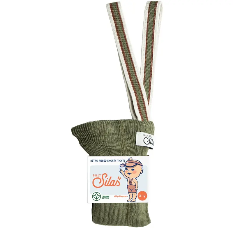 Silly Silas Olive Striped Shorty Tights With Braces 1