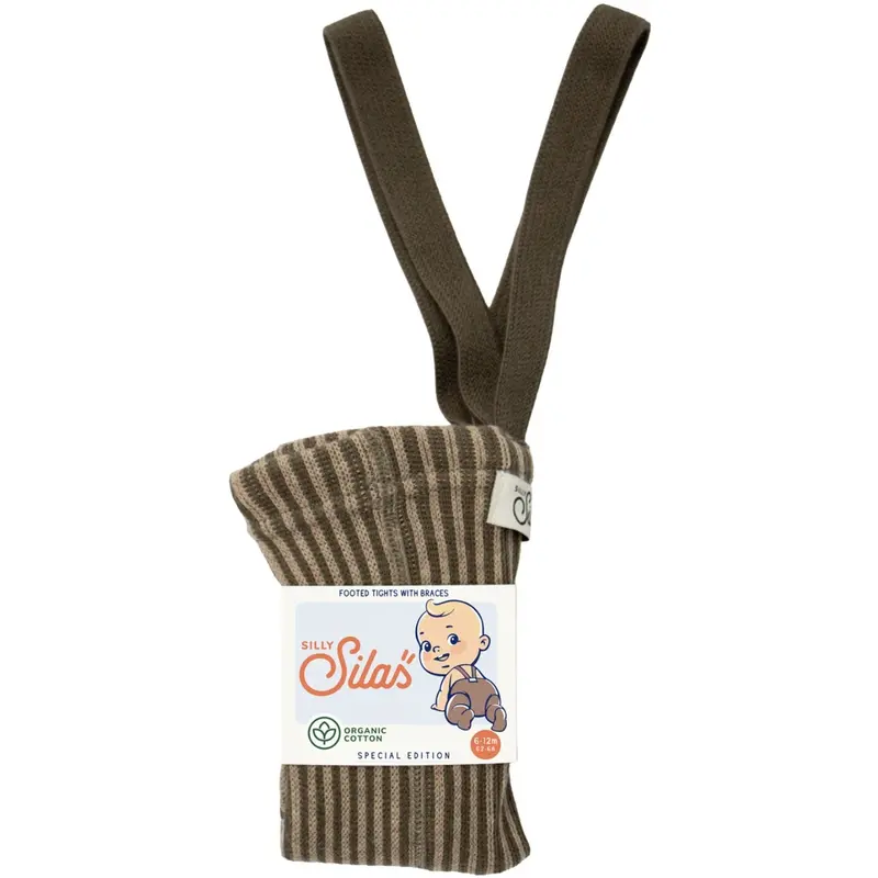 Silly Silas Seaweed Brown X Peanut Striped Special Footed Tights 1