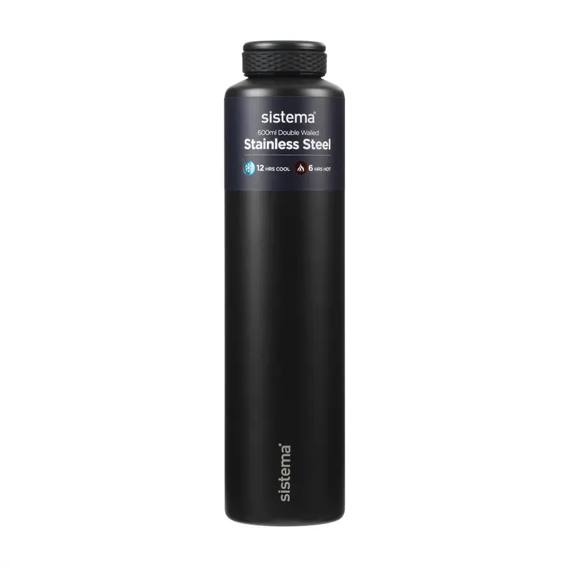 Sistema Black Stainless Steel Water Bottle 600 Ml 1