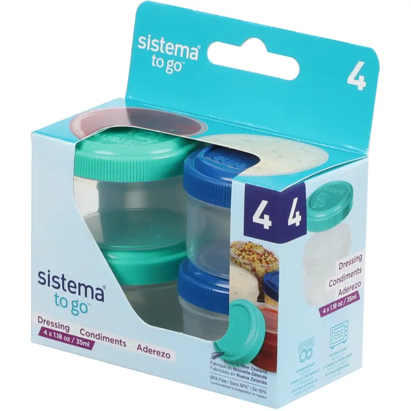 Sistema Ocean Blue & Minty Teal To Go Dressing Containers 35 Ml 4-Pack 1