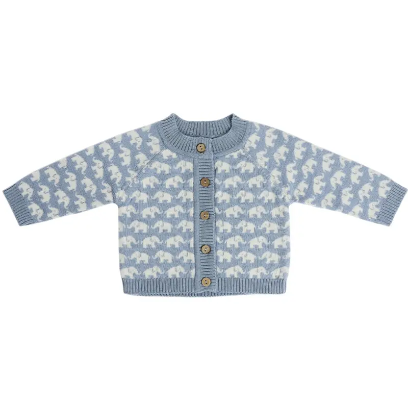 Smallstuff Blue Cardigan Ao Elephants Merino Wool 1